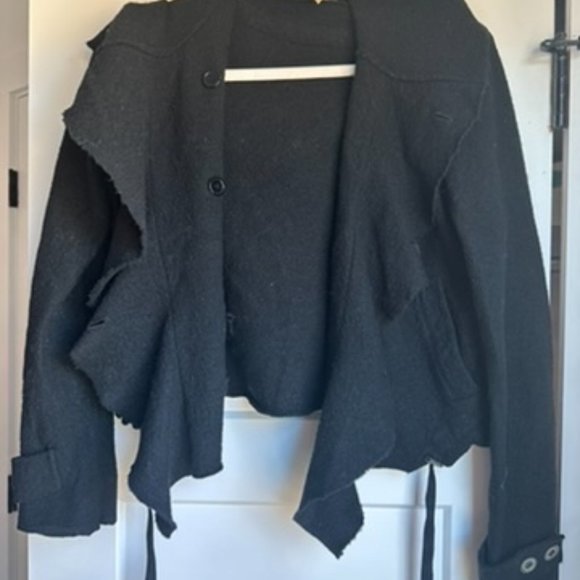 Free People Cinch Front Draped Hoodie Jacket Wool Black Sweater - Picture 3 of 8